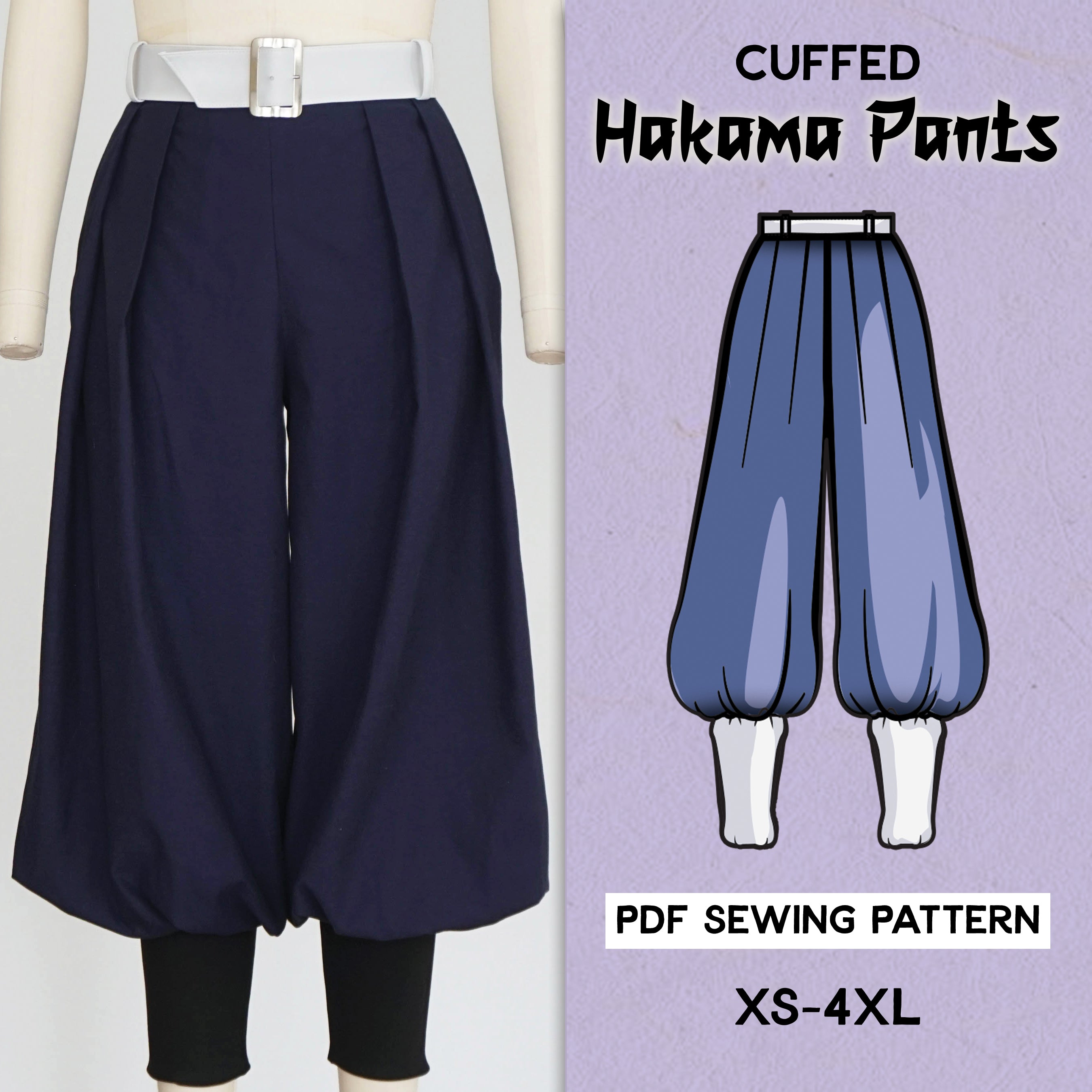 Cuffed Hakama Pants Sewing Pattern/Downloadable PDF File and Tutorial Book