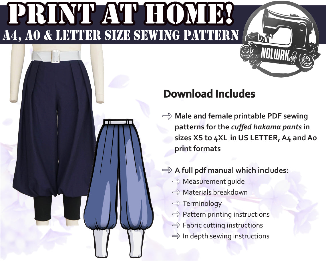 Cuffed Hakama Pants Sewing Pattern/Downloadable PDF File and Tutorial Book - Image 2