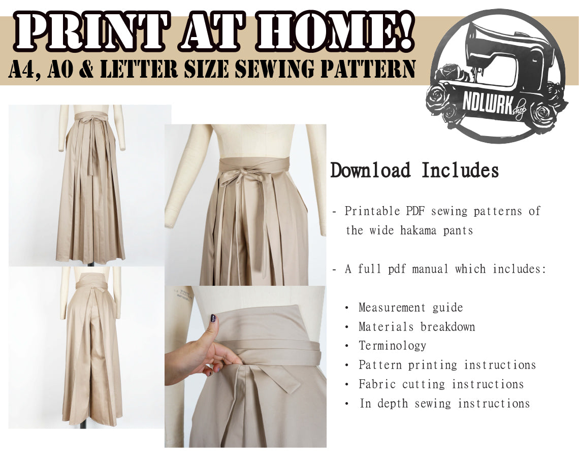 Wide Hakama Pants Sewing Pattern/Downloadable PDF and Tutorial Book - Image 3